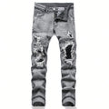 YKRON Streetwear Patchwork Ripped Elastic Jeans