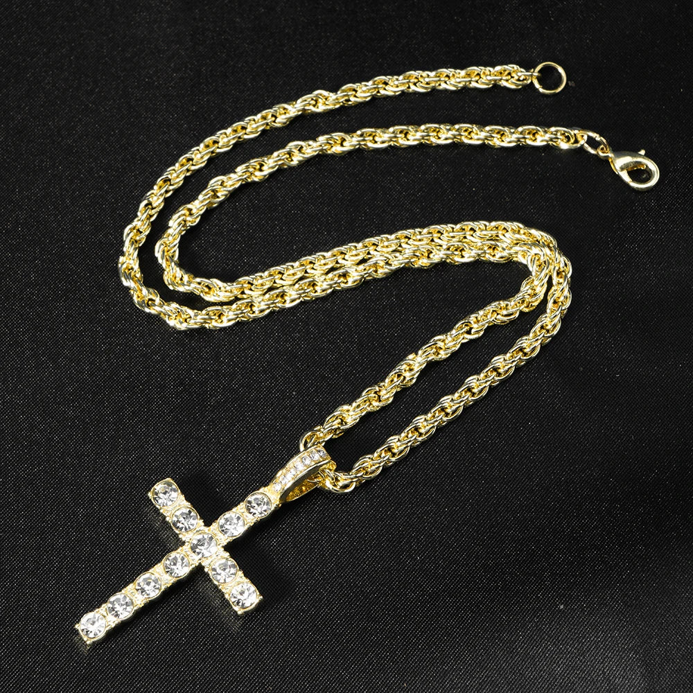 YKRON Iced Out Cross Zircon Tennis Chain Necklace