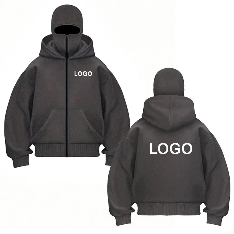 YKRON Double Hood Ninja Mask Zip-Up Hoodie