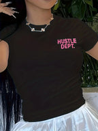 YKRON Hustle Dept Print Harajuku Y2K Tee
