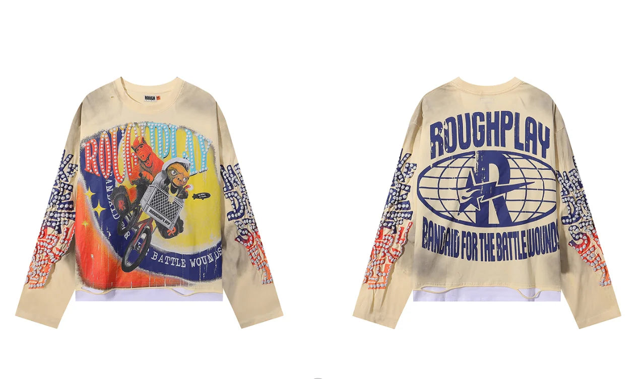 YKRON Rough Play Diamond Long Sleeve Oversized Tee