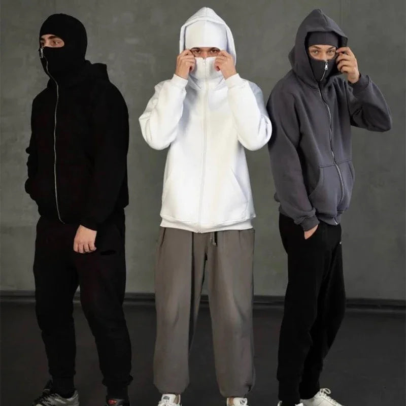 YKRON Double Hood Ninja Mask Zip-Up Hoodie