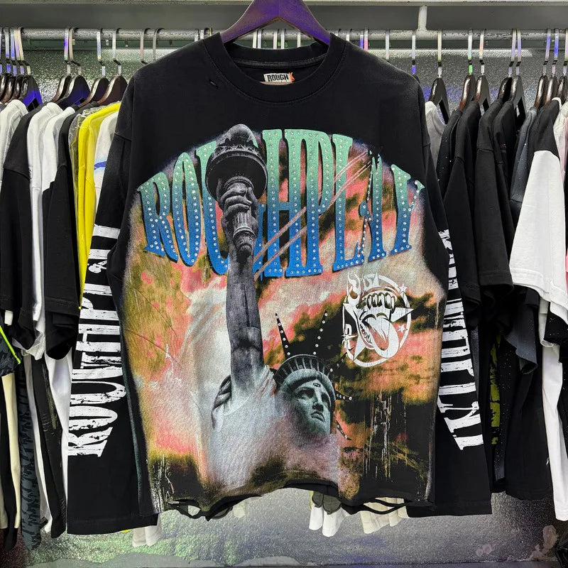 YKRON Rough Play Diamond Long Sleeve Oversized Tee