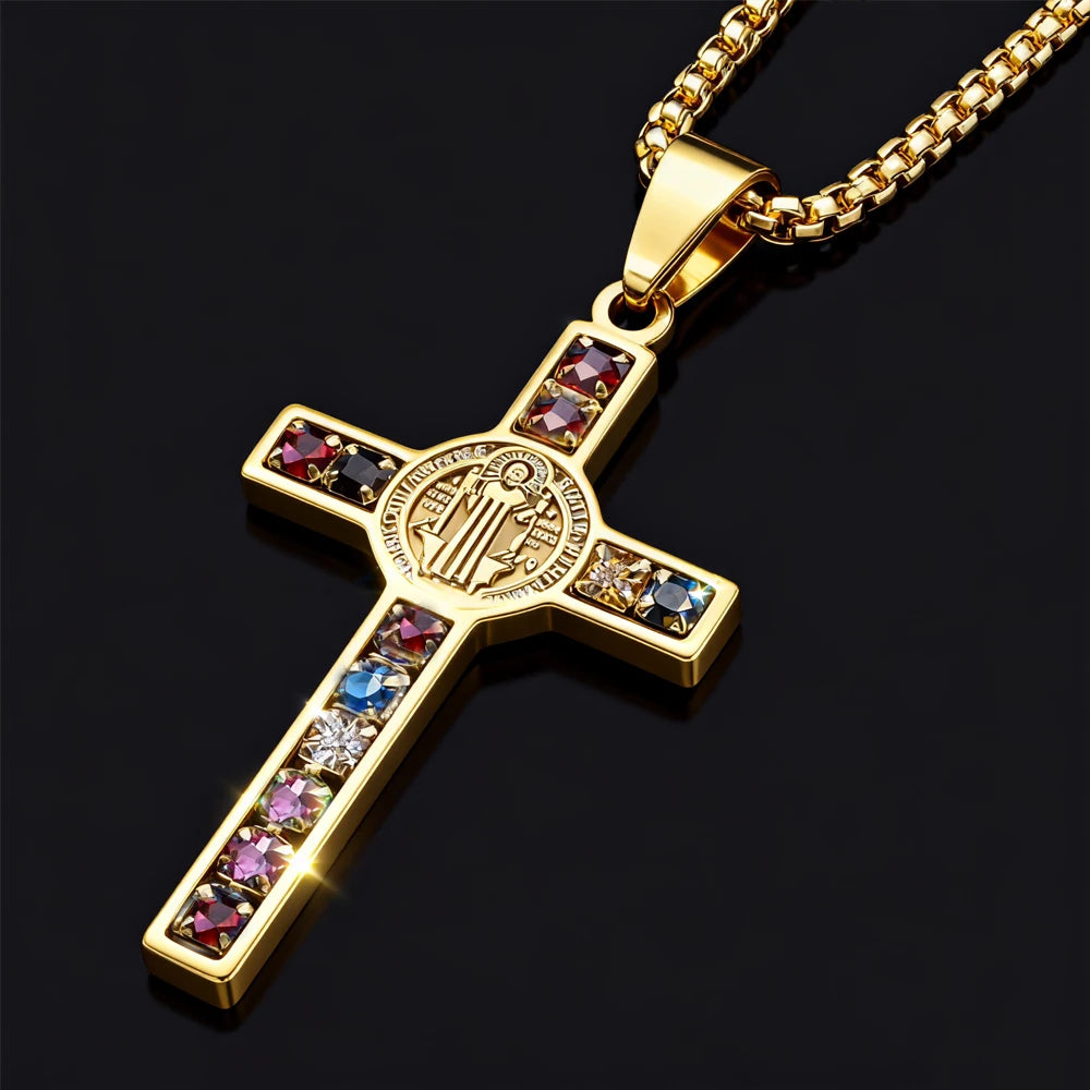 YKRON Saint Benedict Cross Stainless Steel Necklace