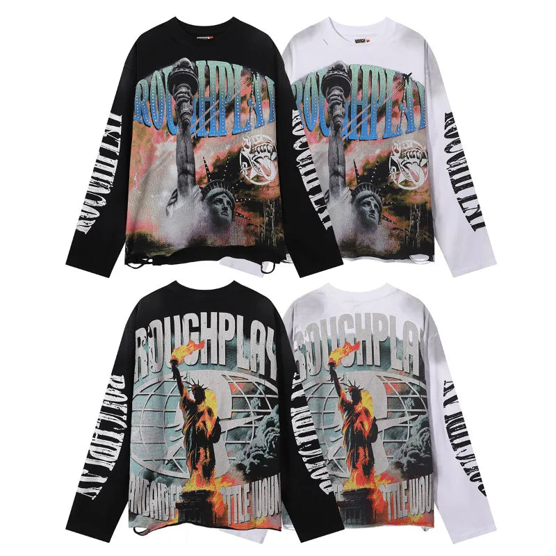 YKRON Rough Play Diamond Long Sleeve Oversized Tee