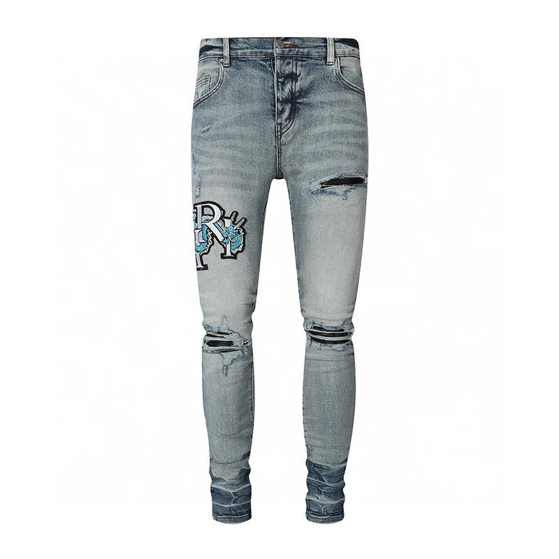 YKRON Retro Light Blue Y2K Hip Hop Jeans