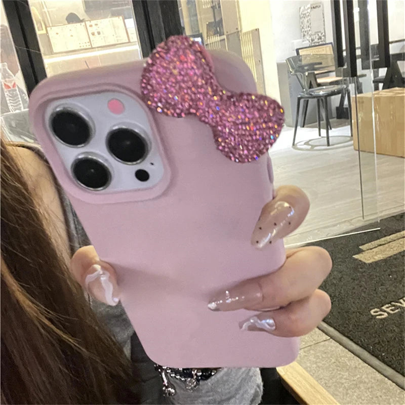 YKRON Rhinestone Bow Leather Phone Case