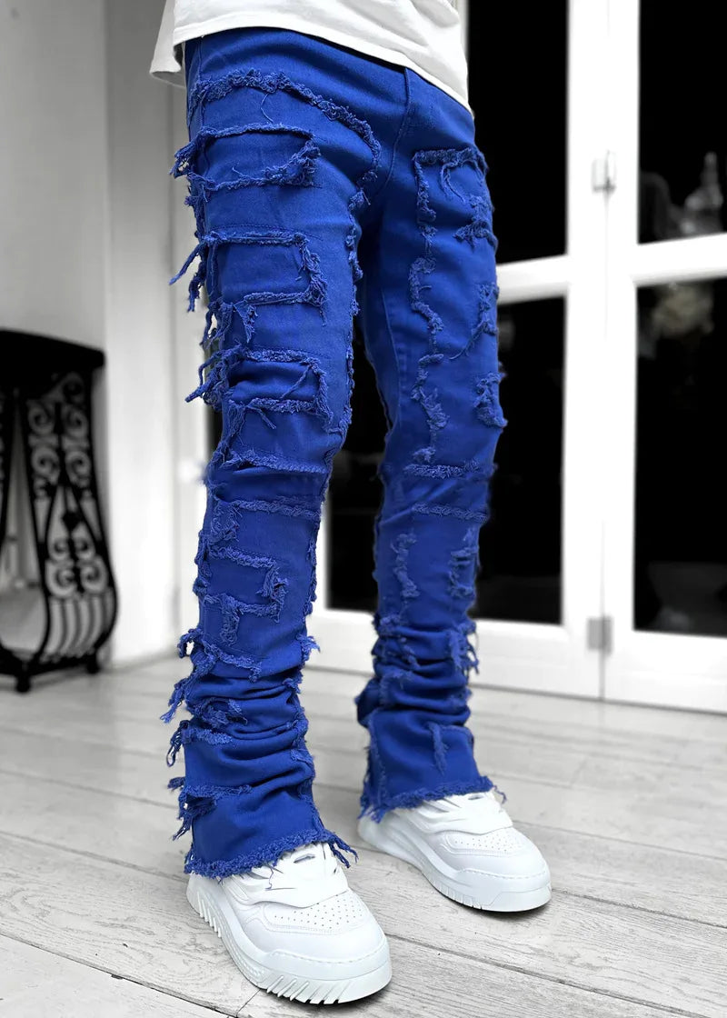 YKRON Ripped Stacked Slim Fit Jeans
