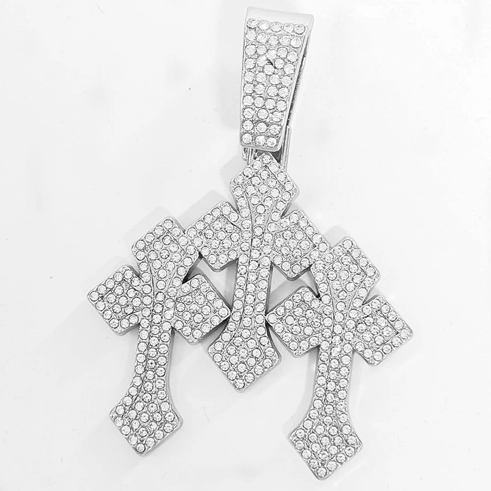 YKRON Iced Out Stacked Cross Cuban Chain Necklace