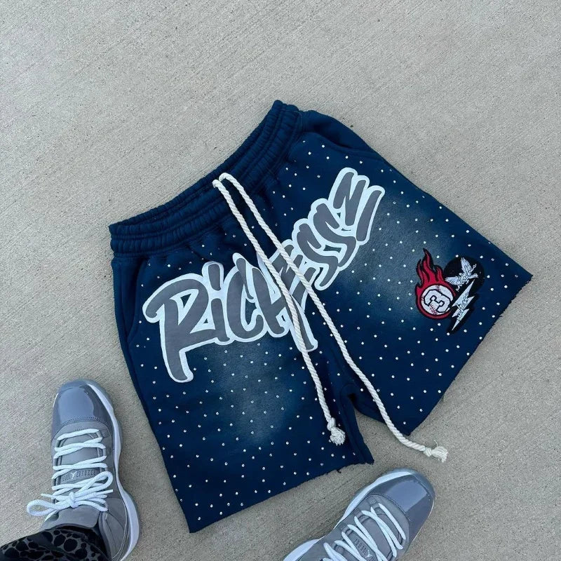 YKRON Y2K Rhinestone Letter Shorts