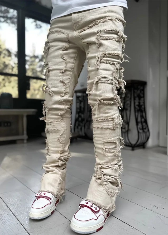 YKRON Ripped Stacked Slim Fit Jeans