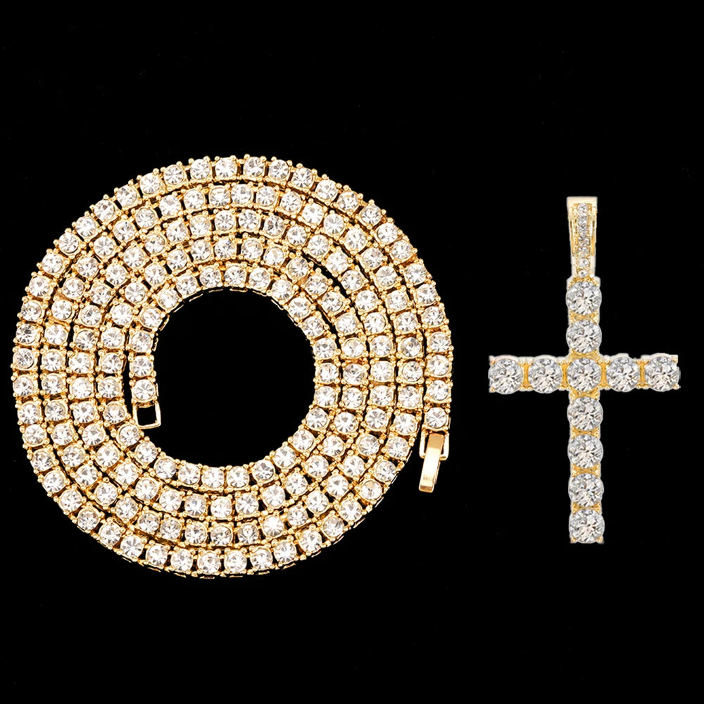 YKRON Iced Out Cross Zircon Tennis Chain Necklace