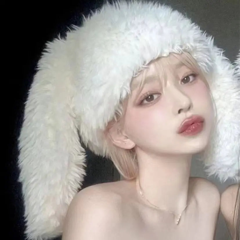 YKRON Y2K Rabbit Ears Plush Beanie
